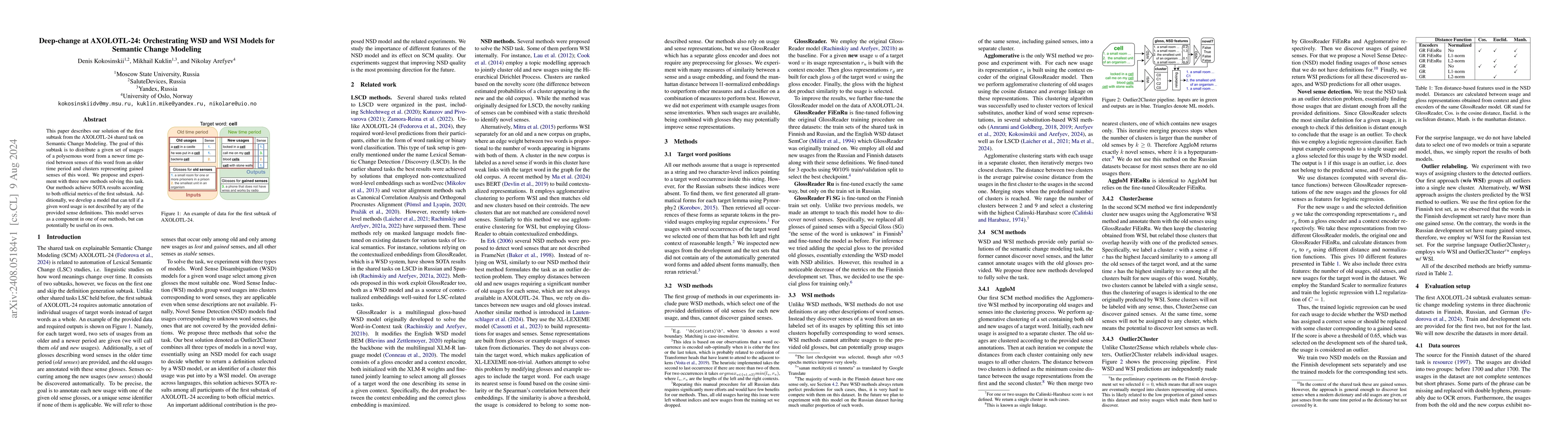 Thumbnail for Deep-change at AXOLOTL-24: Orchestrating WSD and WSI Models for Semantic
  Change Modeling