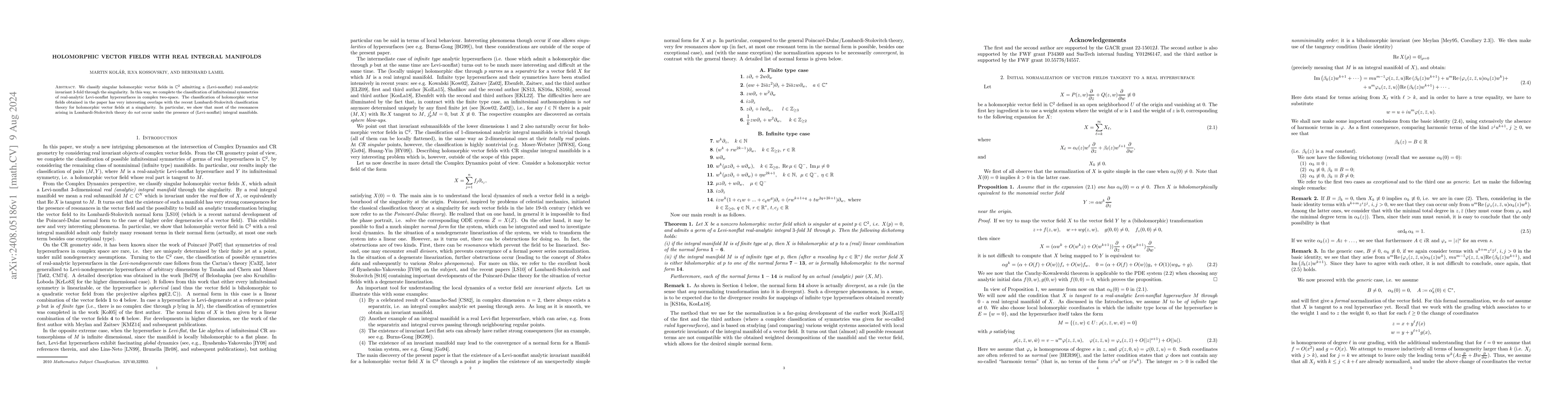 Thumbnail for Holomorphic vector fields with real integral manifolds