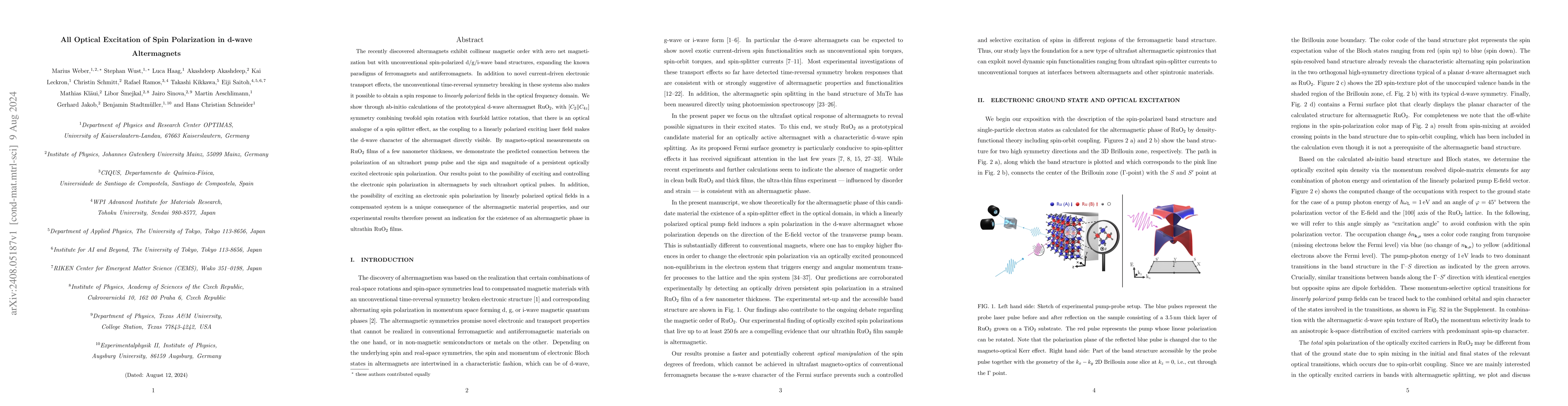Thumbnail for All optical excitation of spin polarization in d-wave altermagnets