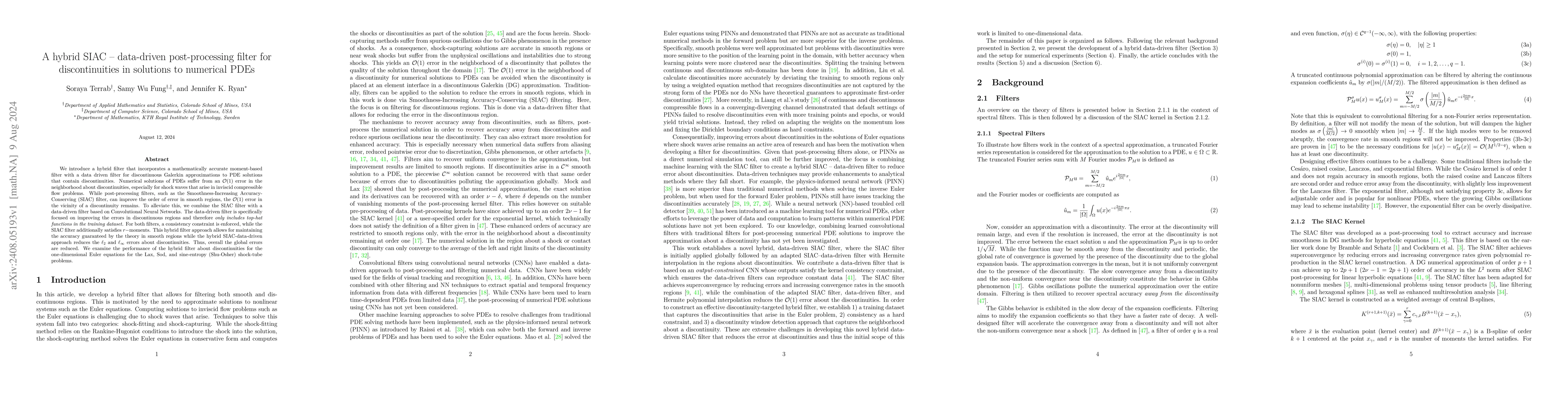 Thumbnail for A hybrid SIAC -- data-driven post-processing filter for discontinuities
  in solutions to numerical PDEs