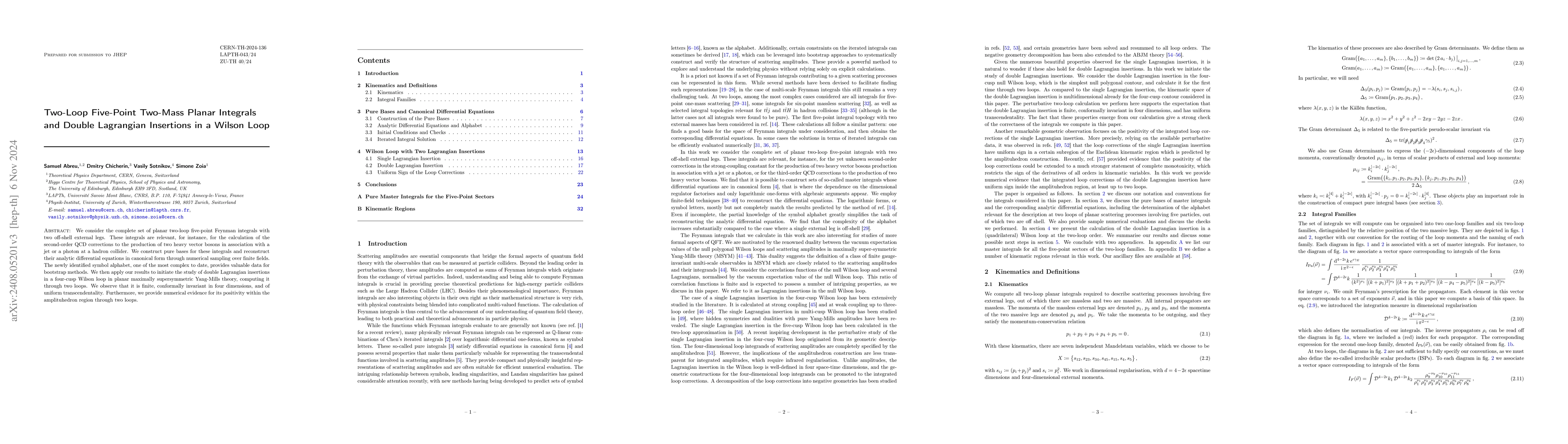 Thumbnail for Two-Loop Five-Point Two-Mass Planar Integrals and Double Lagrangian
  Insertions in a Wilson Loop