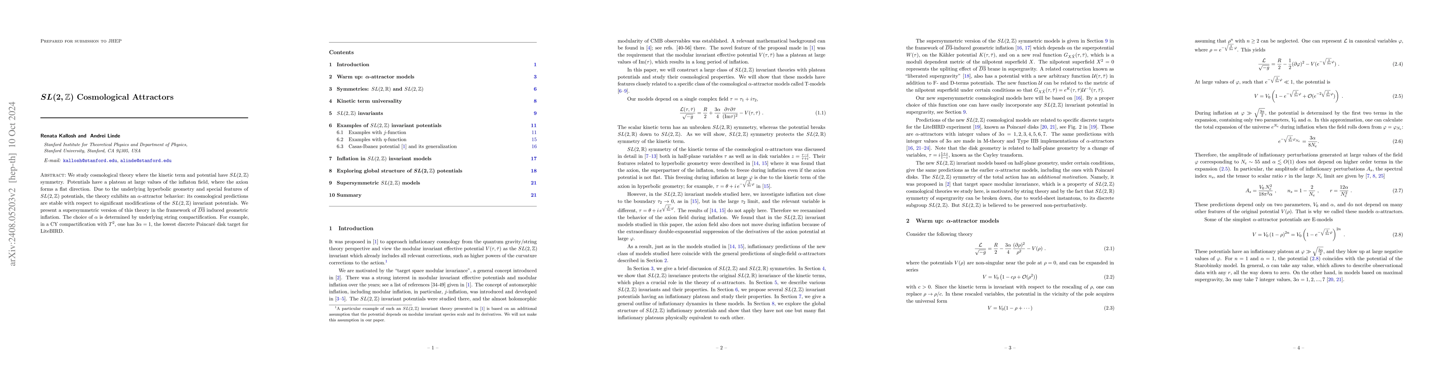 Thumbnail for $SL(2,\mathbb{Z})$ Cosmological Attractors
