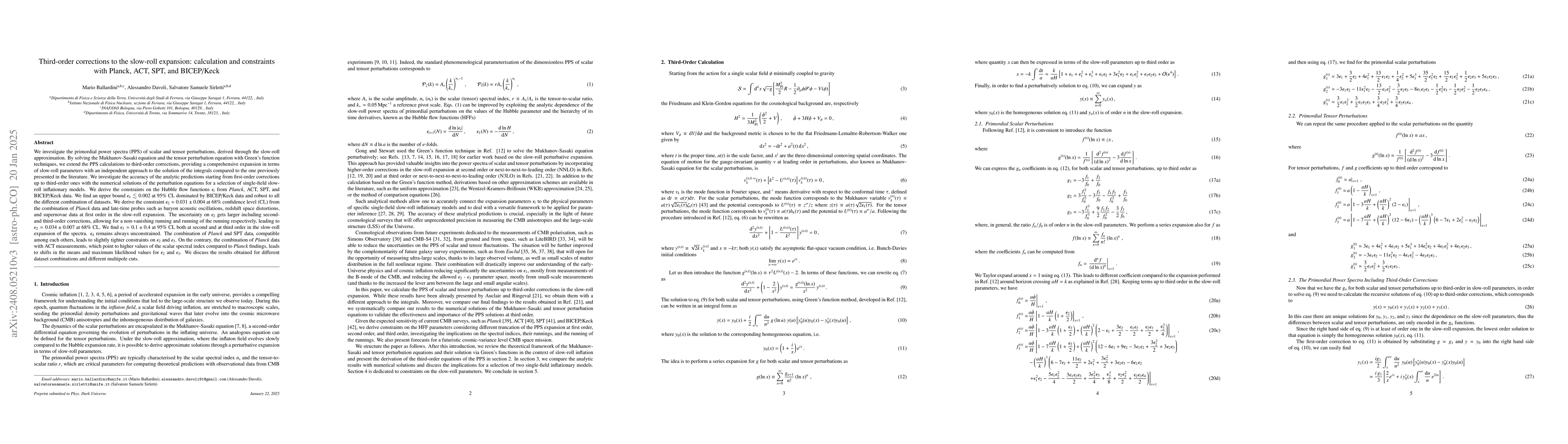 Thumbnail for Third-order corrections to the slow-roll expansion: calculation and
  constraints with Planck, ACT, SPT, and BICEP/Keck