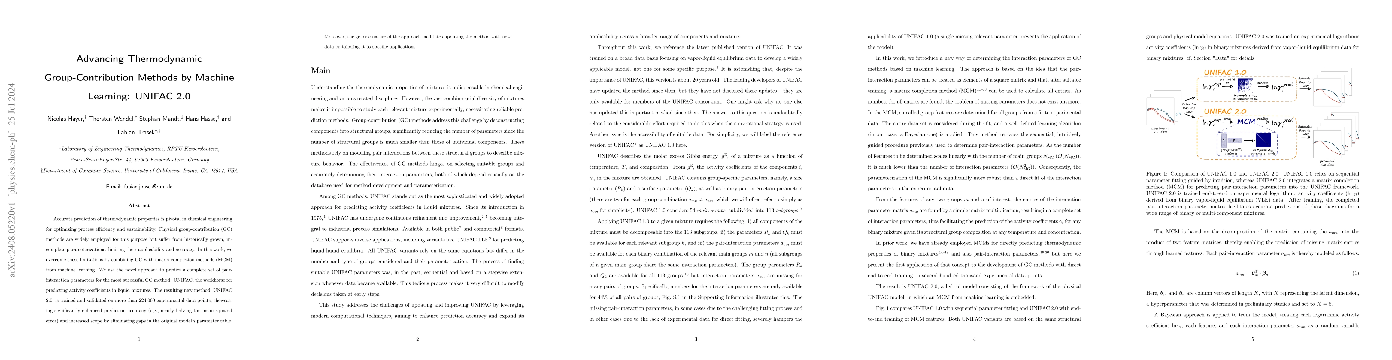 Thumbnail for Advancing Thermodynamic Group-Contribution Methods by Machine Learning:
  UNIFAC 2.0