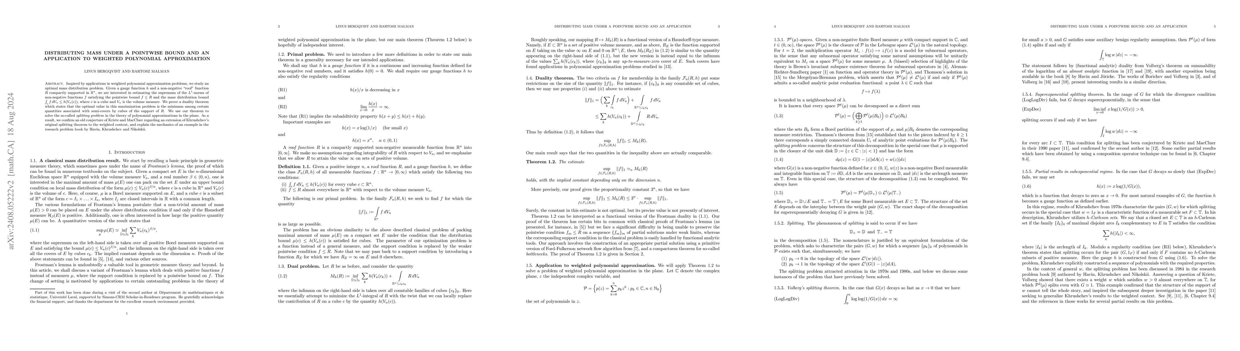 Thumbnail for Distributing mass under a pointwise bound and an application to weighted
  polynomial approximation