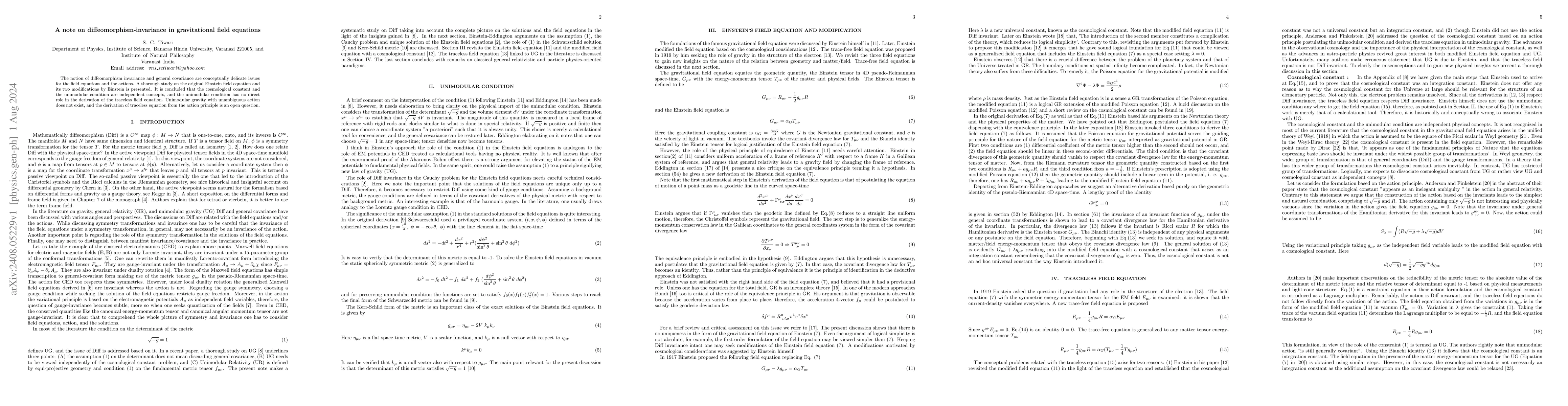 Thumbnail for A note on diffeomorphism-invariance in gravitational field equations