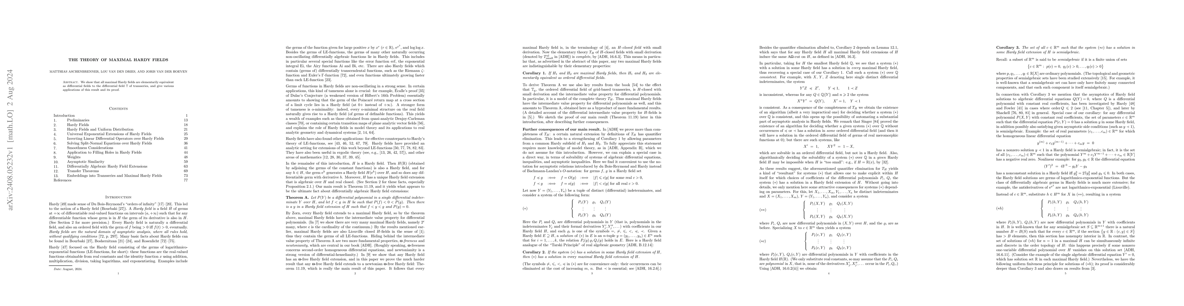Thumbnail for The theory of maximal Hardy fields