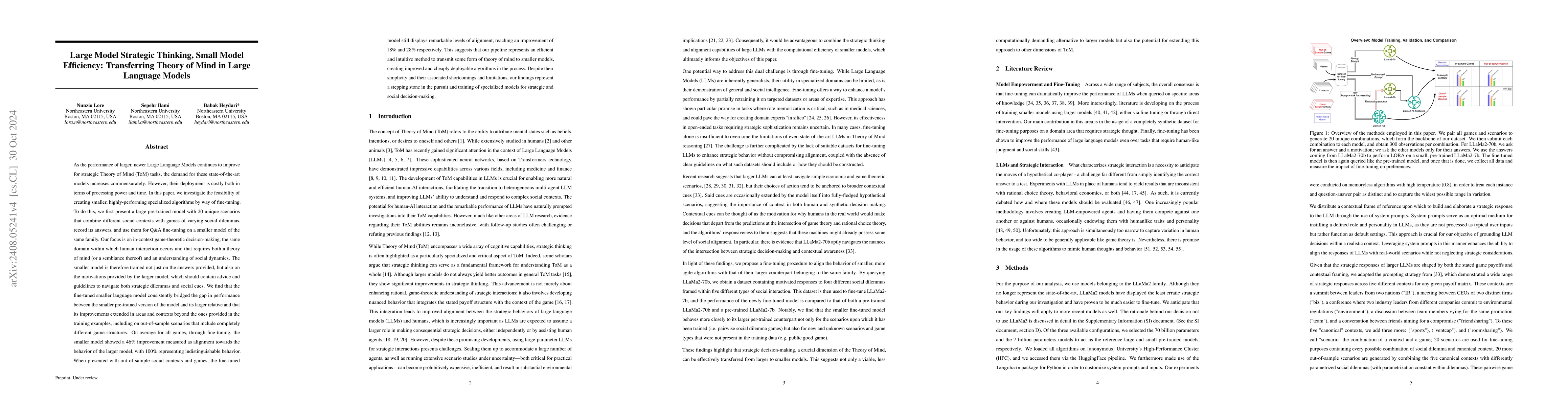 Thumbnail for Large Model Strategic Thinking, Small Model Efficiency: Transferring
  Theory of Mind in Large Language Models
