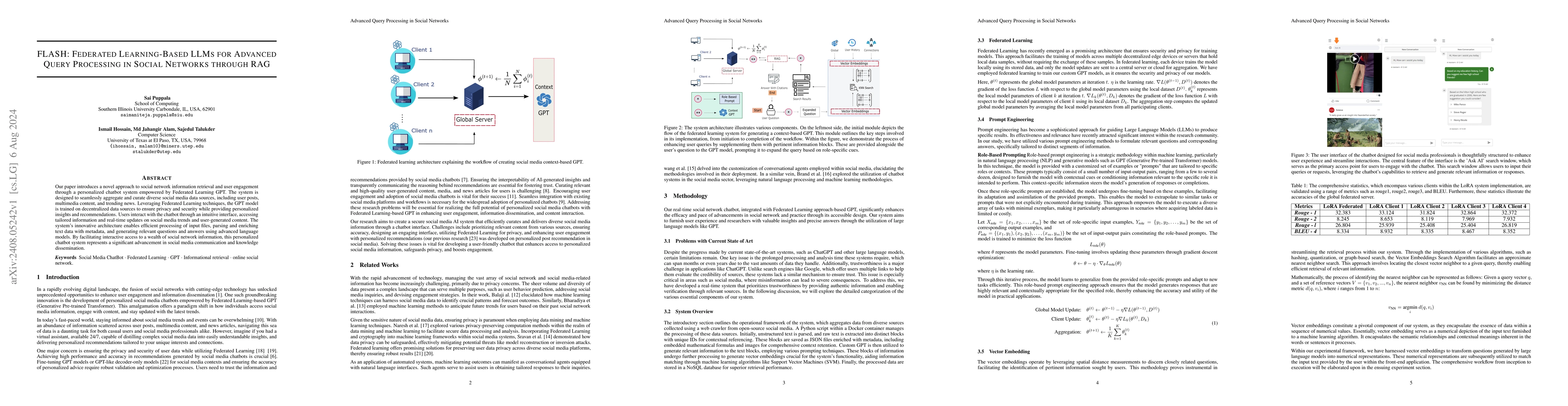 Thumbnail for FLASH: Federated Learning-Based LLMs for Advanced Query Processing in
  Social Networks through RAG