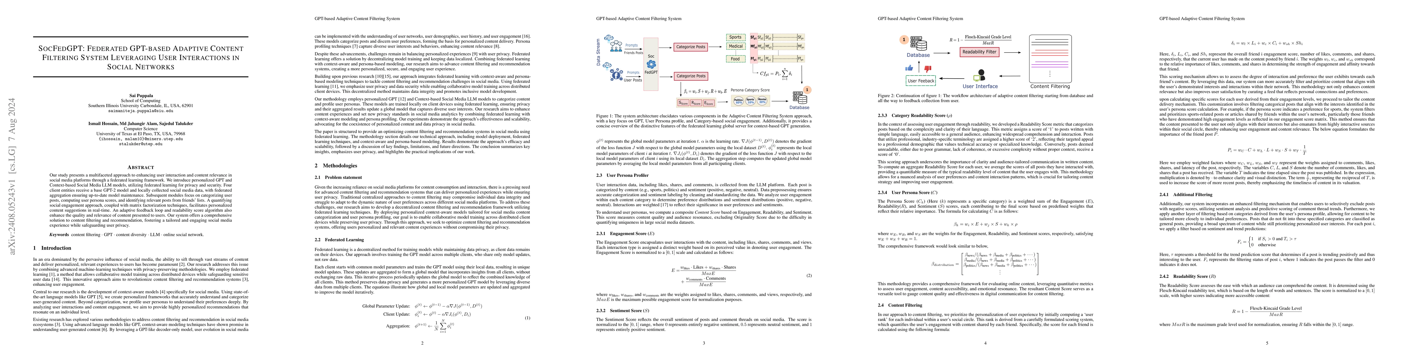 Thumbnail for SocFedGPT: Federated GPT-based Adaptive Content Filtering System
  Leveraging User Interactions in Social Networks