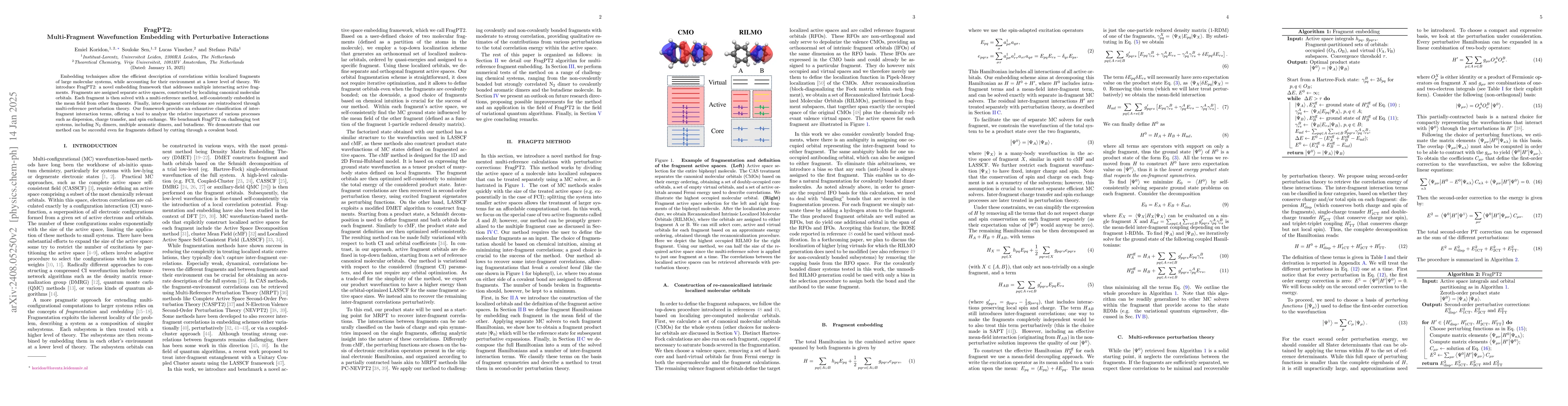 Thumbnail for FragPT2: Multi-Fragment Wavefunction Embedding with Perturbative
  Interactions
