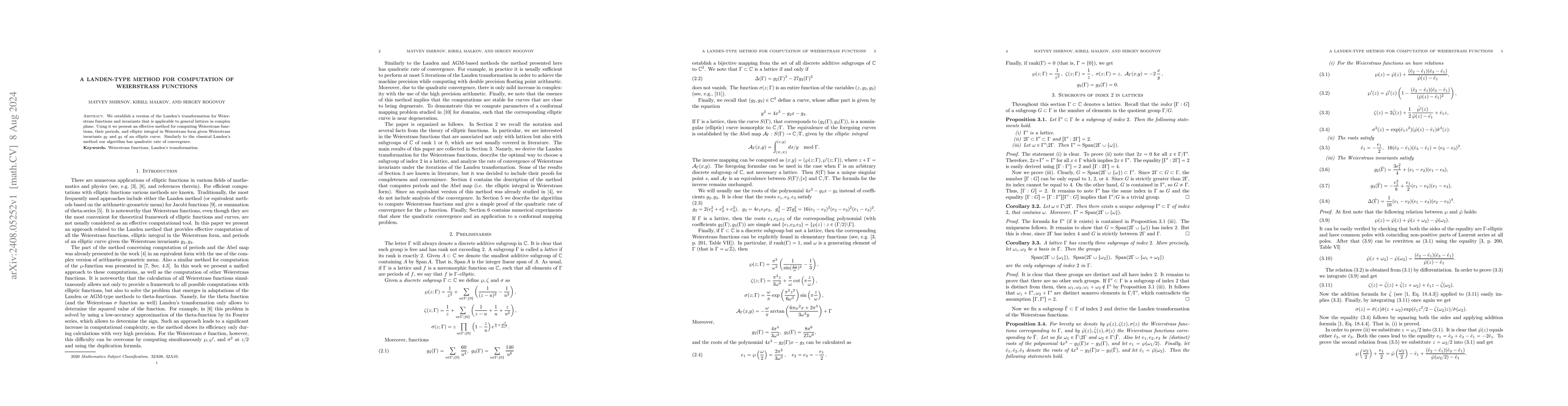 Thumbnail for A Landen-type method for computation of Weierstrass functions