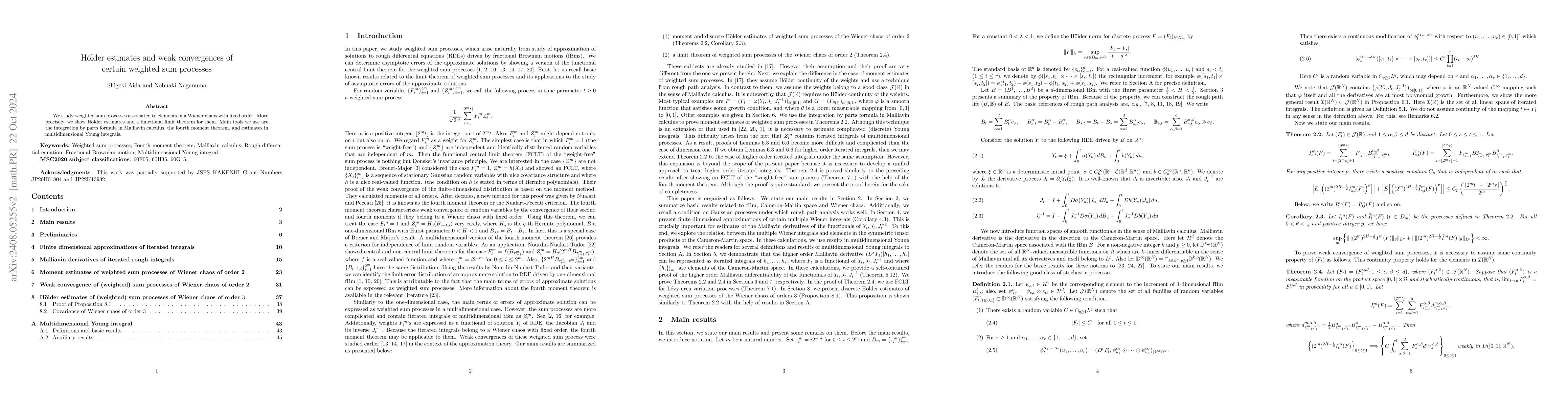 Thumbnail for Hölder estimates and weak convergences of certain weighted sum
  processes