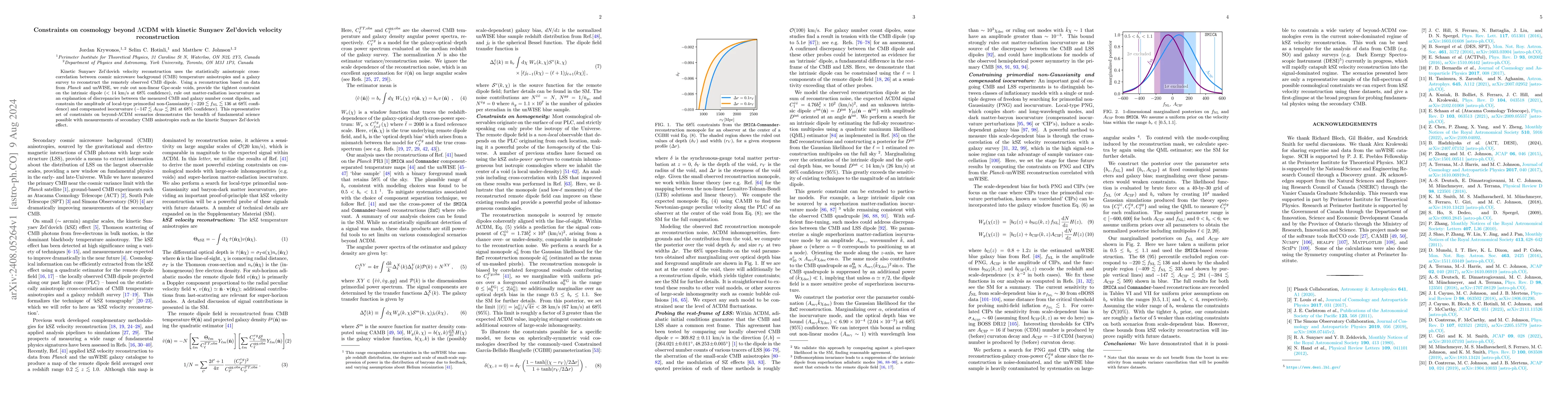 Thumbnail for Constraints on cosmology beyond $Λ$CDM with kinetic Sunyaev
  Zel'dovich velocity reconstruction