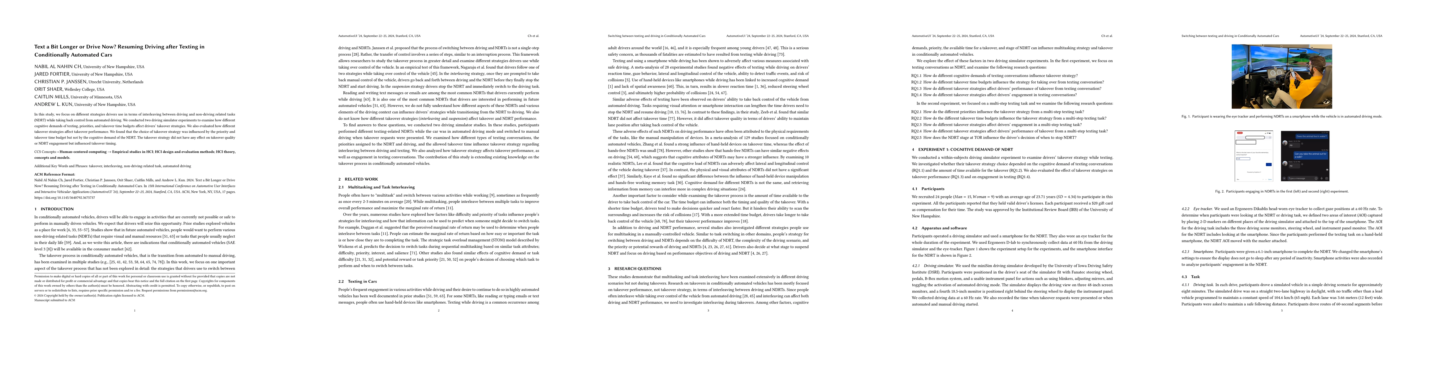 Thumbnail for Text a Bit Longer or Drive Now? Resuming Driving after Texting in
  Conditionally Automated Cars