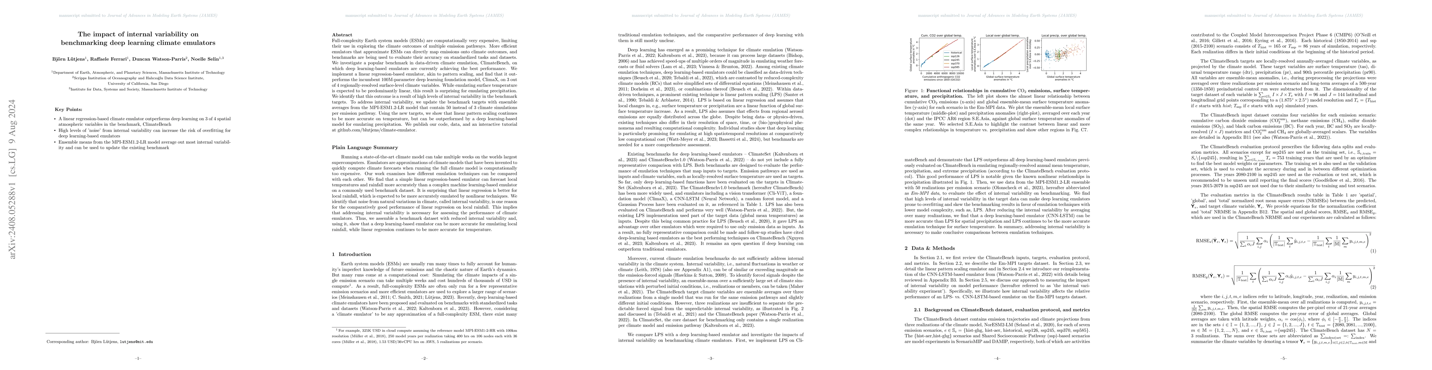 Thumbnail for The impact of internal variability on benchmarking deep learning climate
  emulators