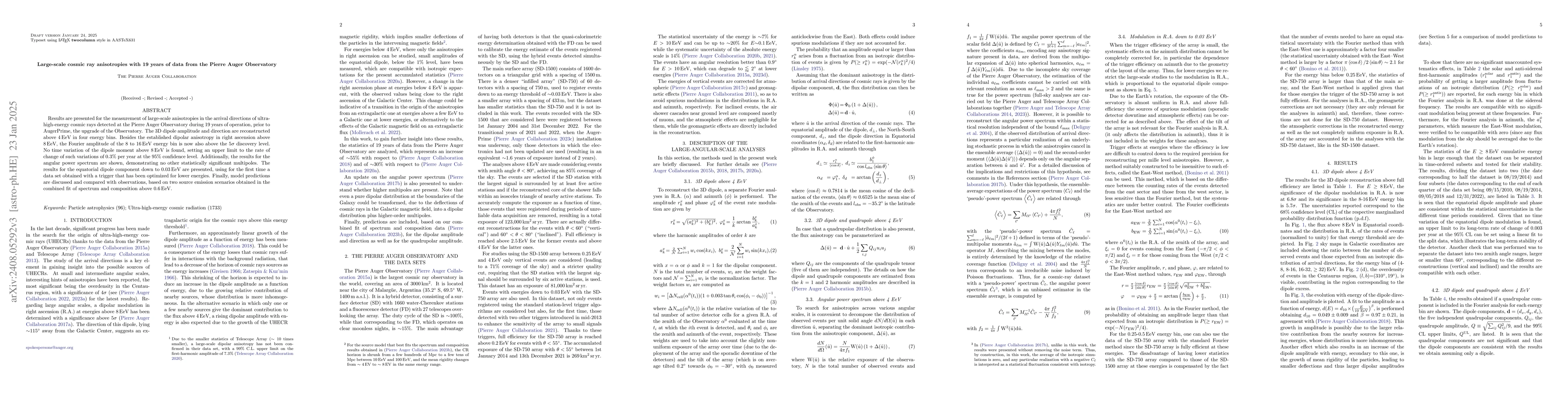 Thumbnail for Large-scale cosmic ray anisotropies with 19 years of data from the
  Pierre Auger Observatory