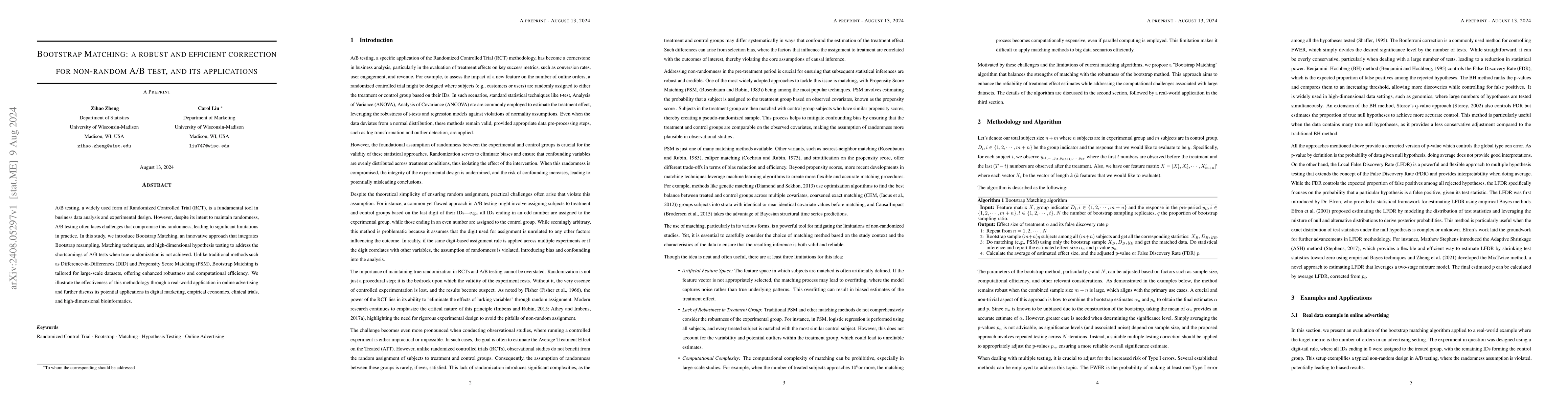 Thumbnail for Bootstrap Matching: a robust and efficient correction for non-random A/B
  test, and its applications