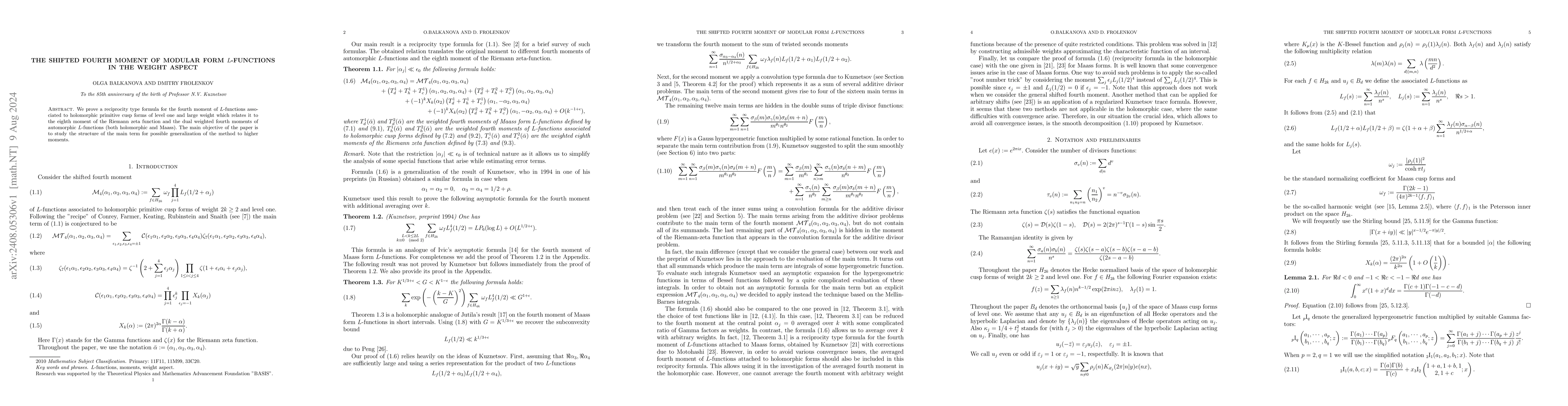 Thumbnail for The shifted fourth moment of modular form L-functions in the weight
  aspect
