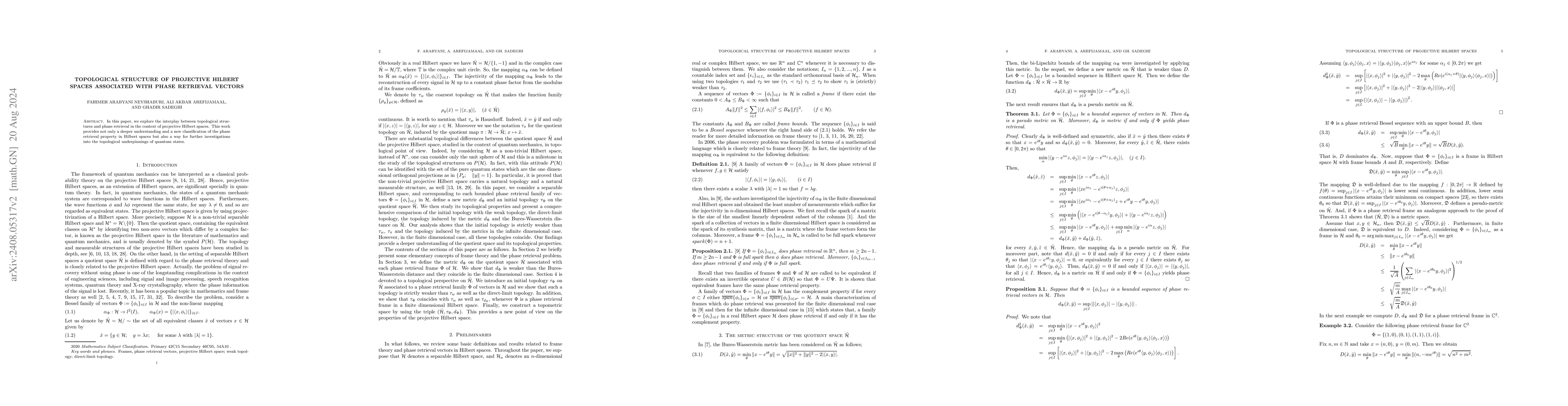 Thumbnail for Topological structure of projective Hilbert spaces associated with phase
  retrieval vectors