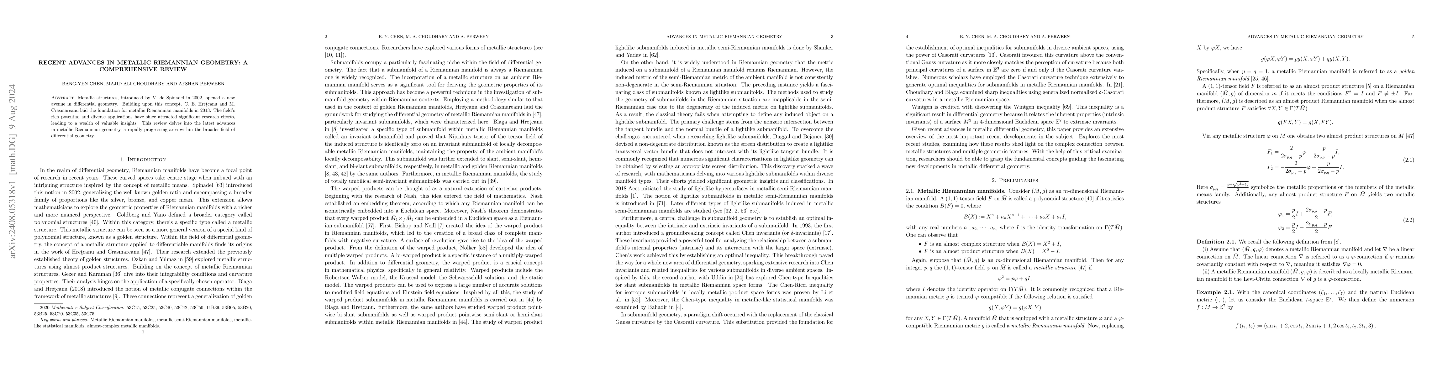 Thumbnail for Recent Advances in Metallic Riemannian Geometry: A Comprehensive Review