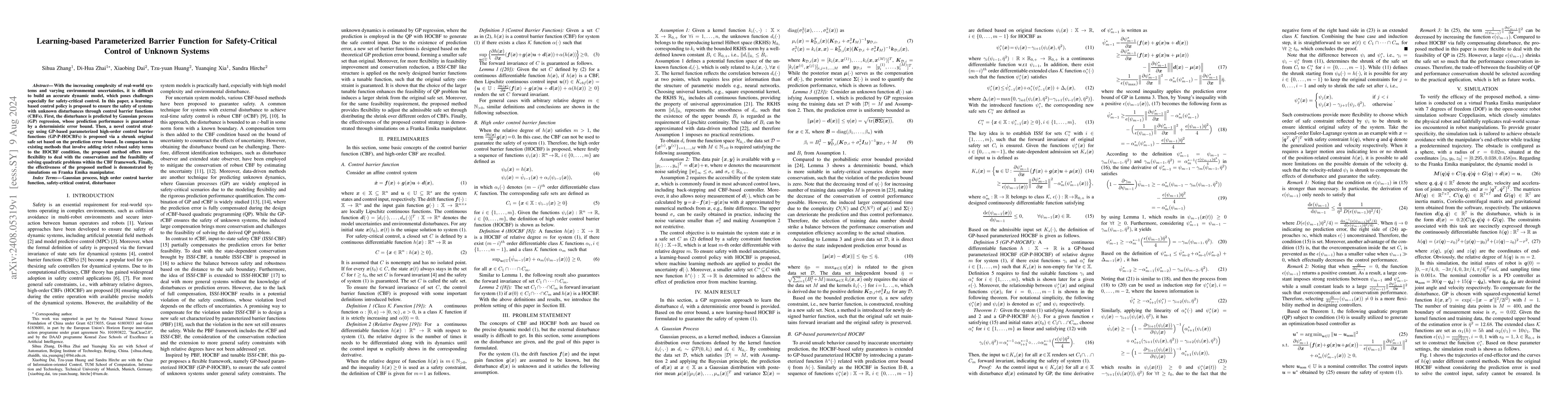 Thumbnail for Learning-based Parameterized Barrier Function for Safety-Critical
  Control of Unknown Systems