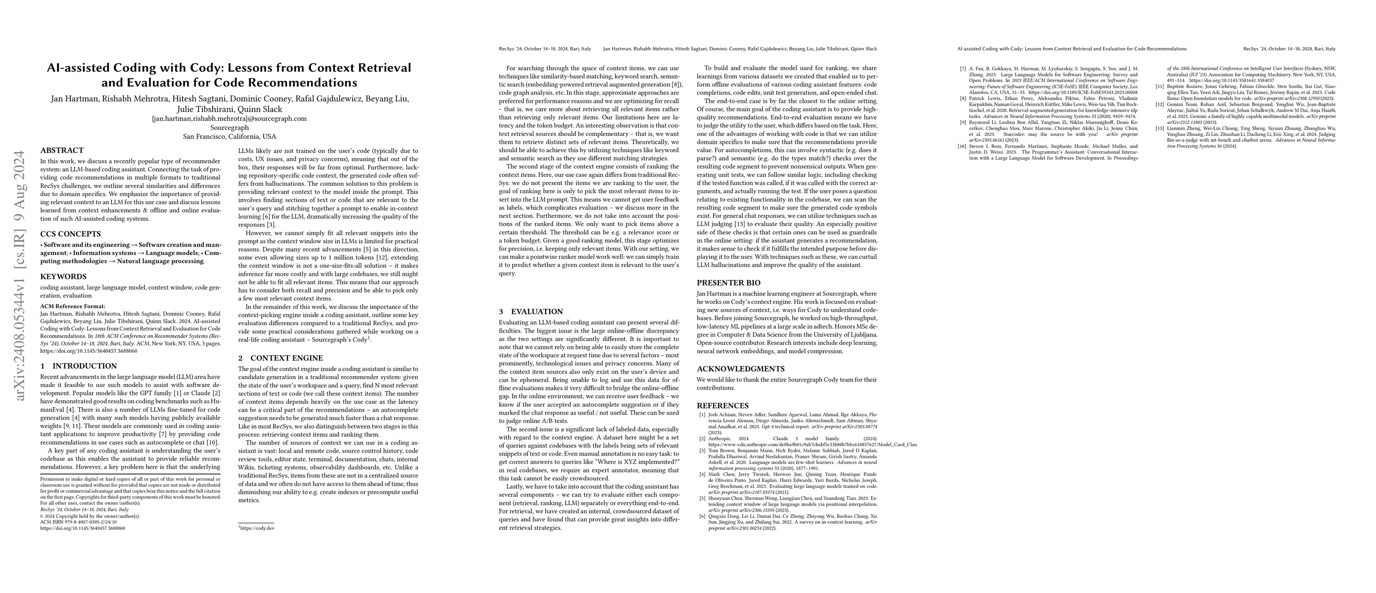 Thumbnail for AI-assisted Coding with Cody: Lessons from Context Retrieval and
  Evaluation for Code Recommendations