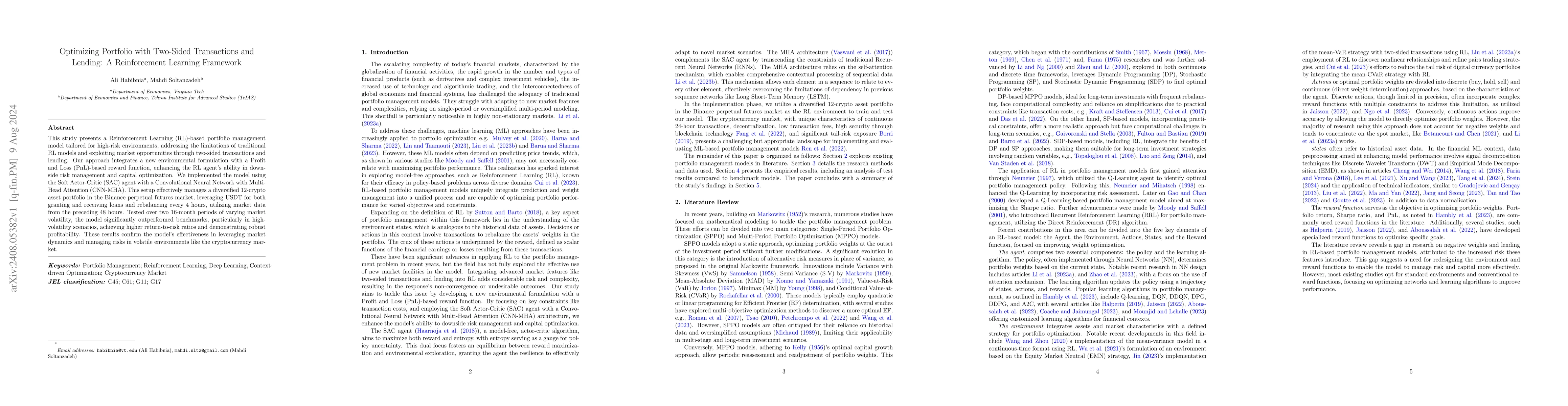 Thumbnail for Optimizing Portfolio with Two-Sided Transactions and Lending: A
  Reinforcement Learning Framework