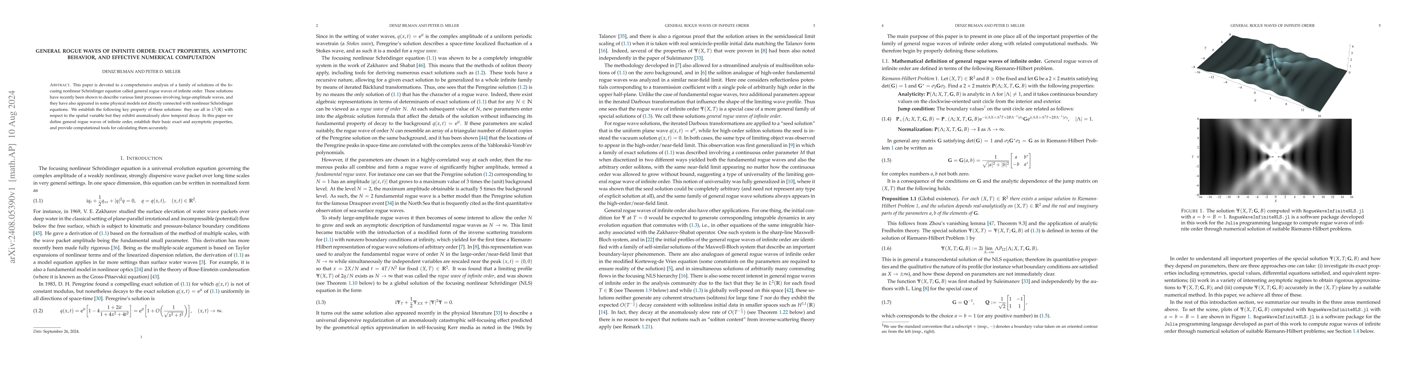 Thumbnail for General rogue waves of infinite order: Exact properties, asymptotic
  behavior, and effective numerical computation