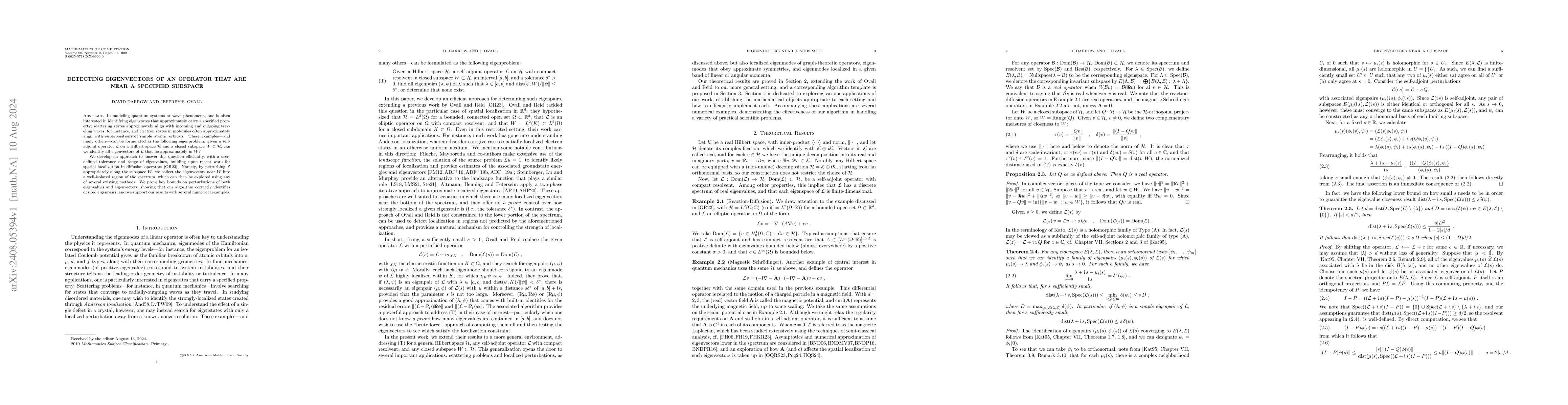 Thumbnail for Detecting eigenvectors of an operator that are near a specified subspace