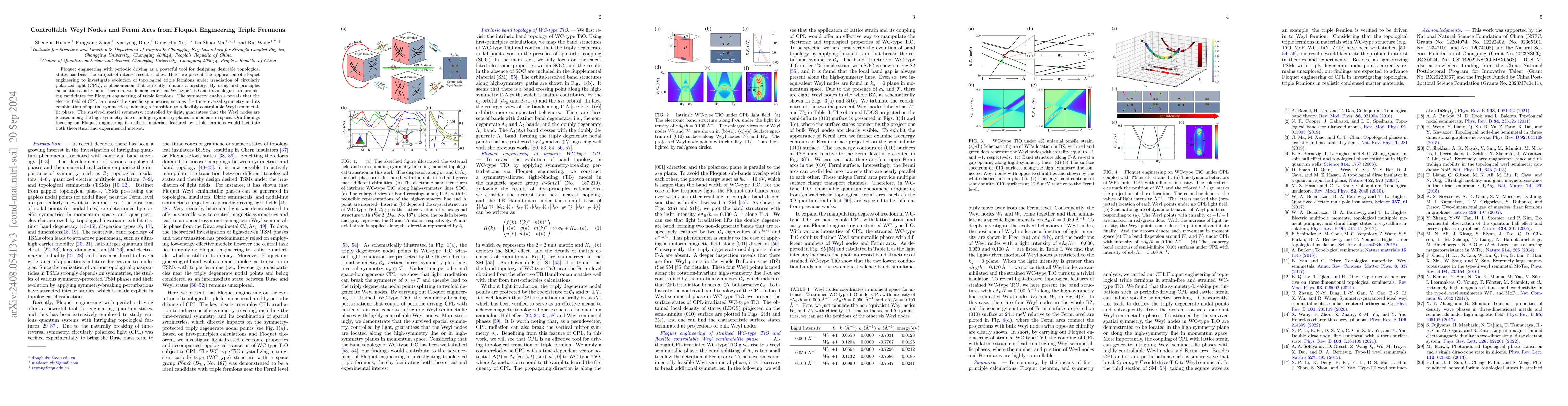 Thumbnail for Controllable Weyl Nodes and Fermi Arcs from Floquet Engineering Triple
  Fermions