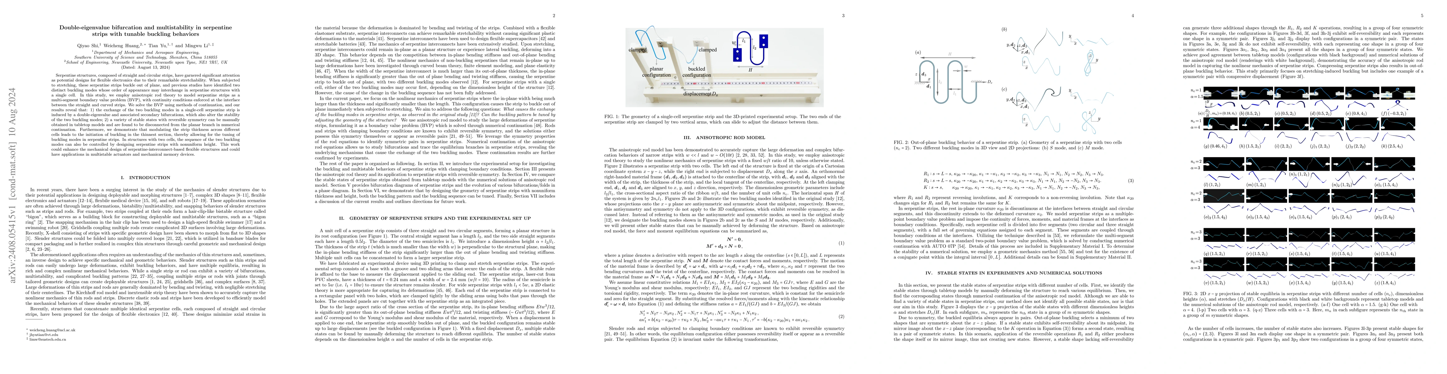 Thumbnail for Double-eigenvalue bifurcation and multistability in serpentine strips
  with tunable buckling behaviors