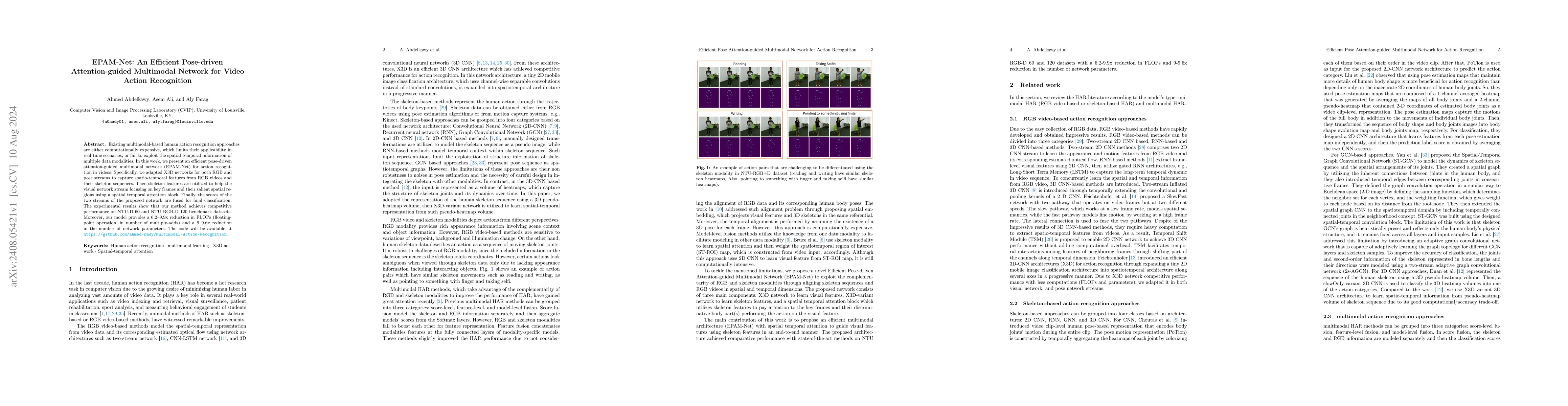 Thumbnail for EPAM-Net: An Efficient Pose-driven Attention-guided Multimodal Network
  for Video Action Recognition