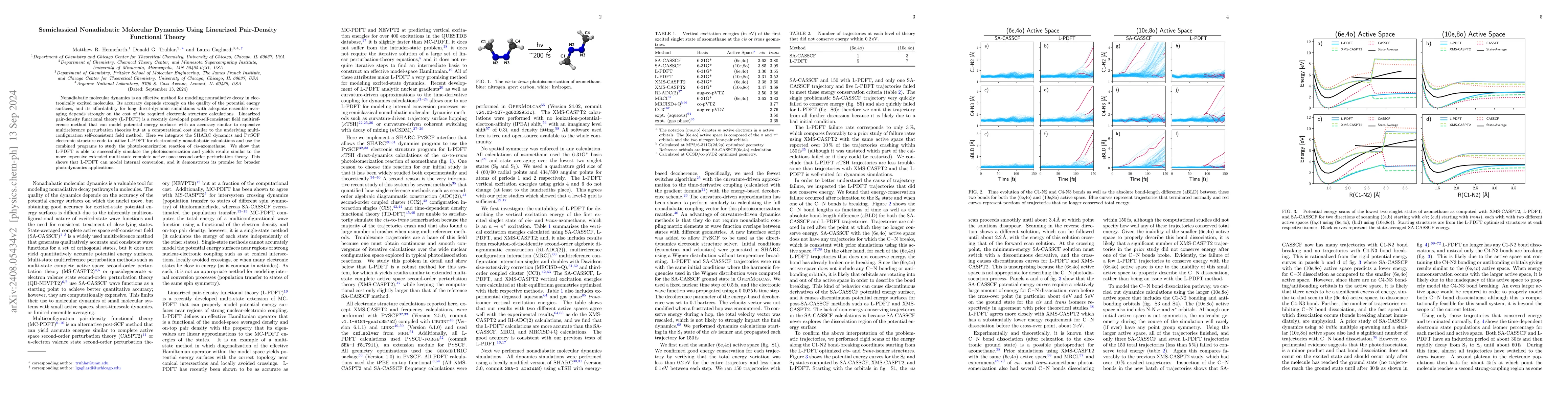Thumbnail for Semiclassical Nonadiabatic Molecular Dynamics Using Linearized
  Pair-Density Functional Theory