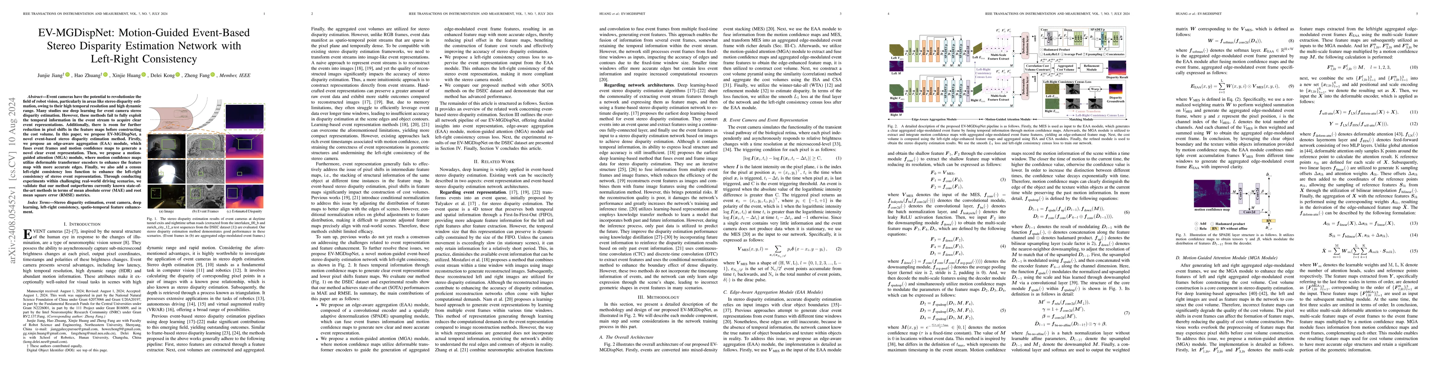 Thumbnail for EV-MGDispNet: Motion-Guided Event-Based Stereo Disparity Estimation
  Network with Left-Right Consistency