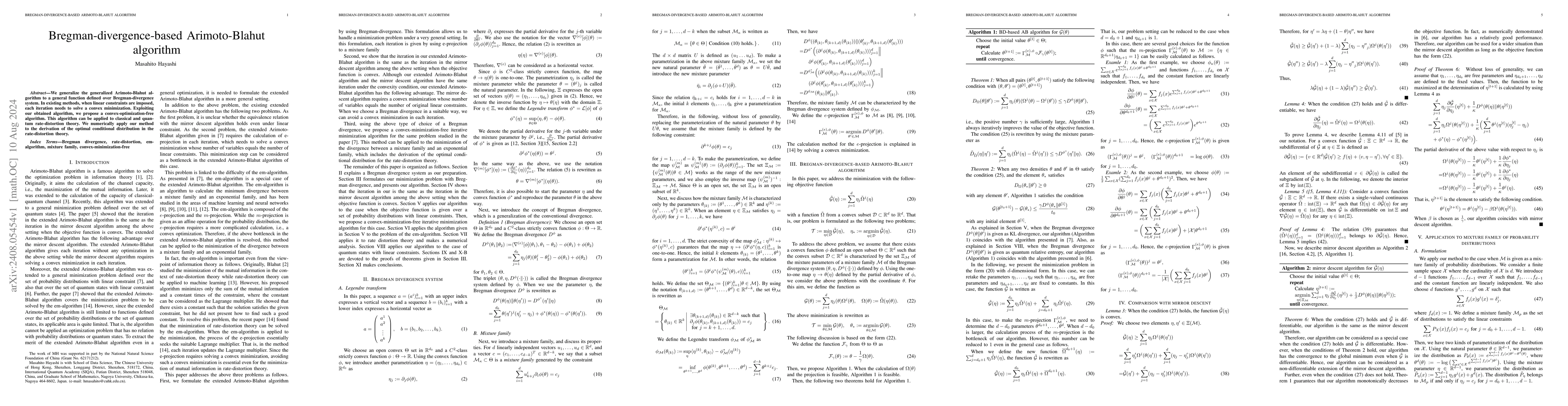 Thumbnail for Bregman-divergence-based Arimoto-Blahut algorithm