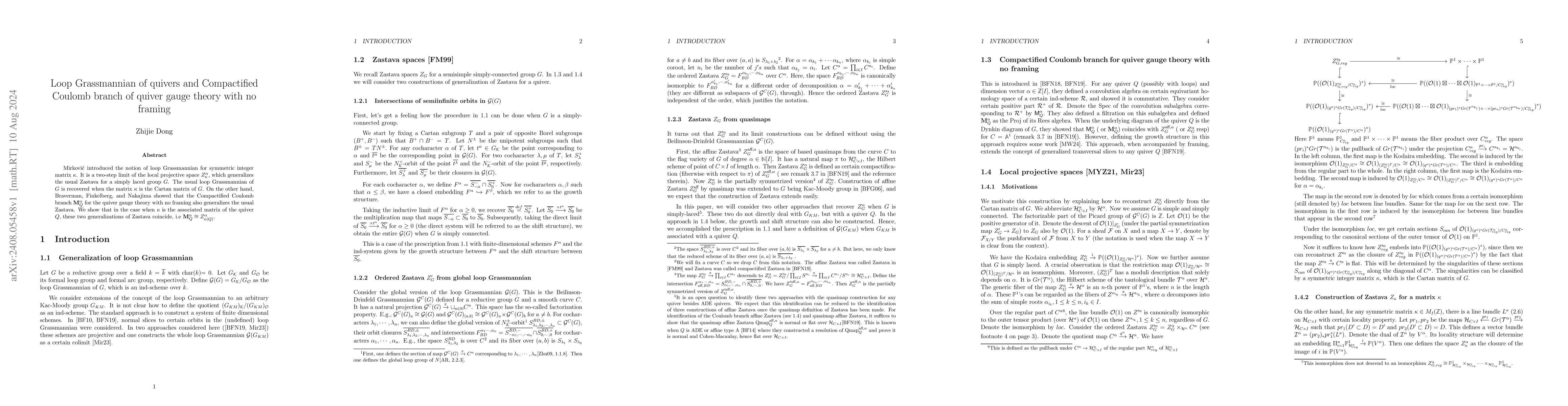 Thumbnail for Loop Grassmannian of quivers and Compactified Coulomb branch of quiver
  gauge theory with no framing