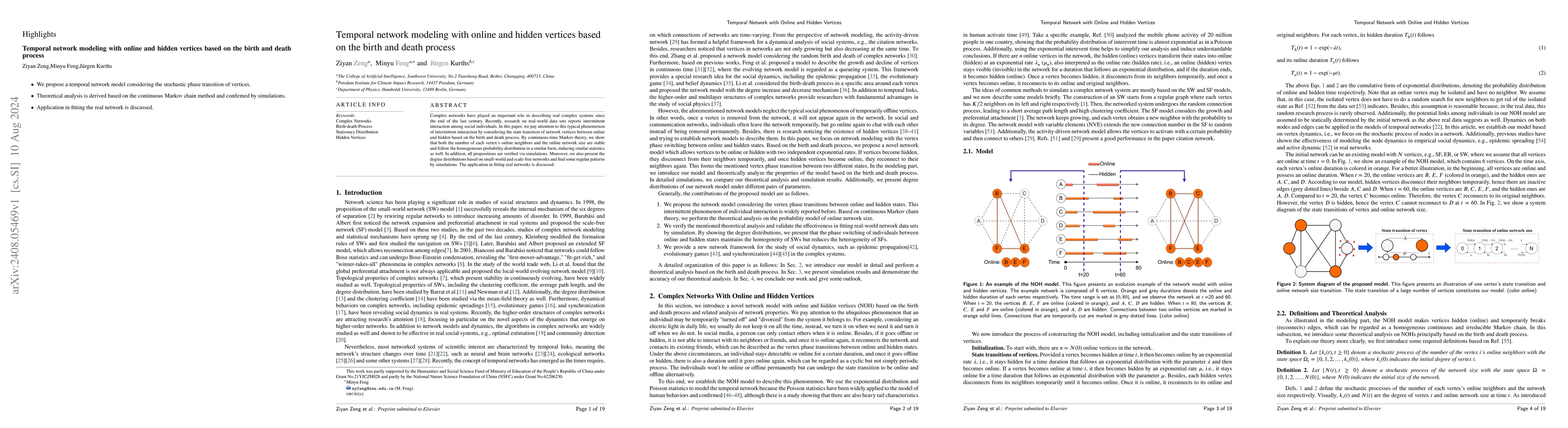 Thumbnail for Temporal network modeling with online and hidden vertices based on the
  birth and death process