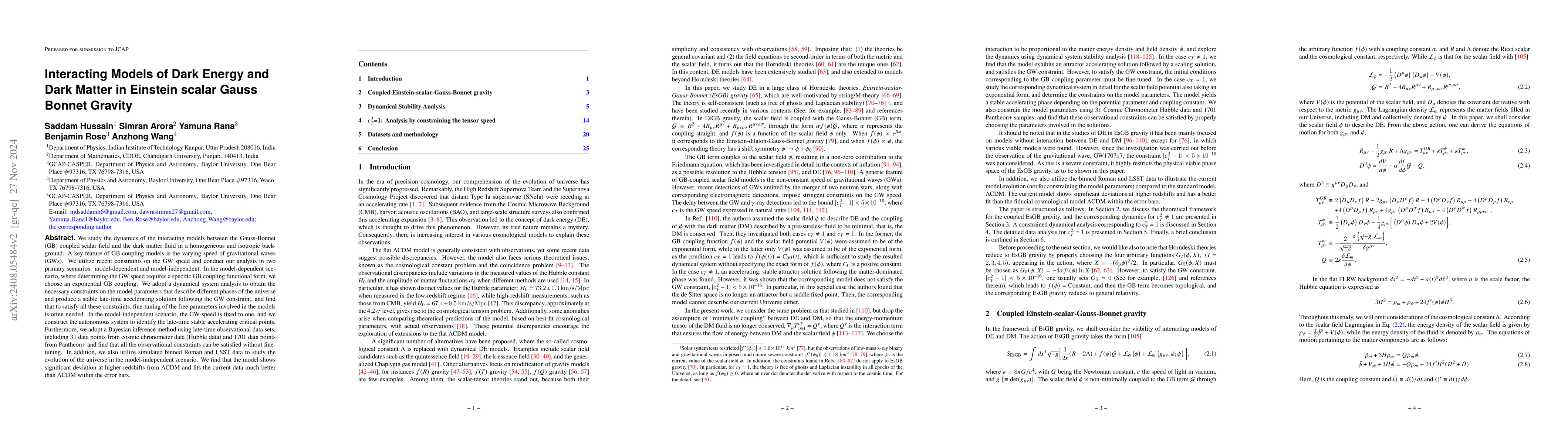 Thumbnail for Interacting Models of Dark Energy and Dark Matter in Einstein scalar
  Gauss Bonnet Gravity