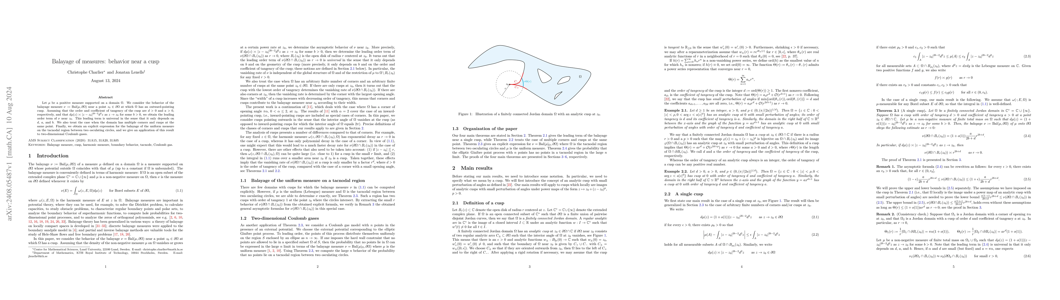 Thumbnail for Balayage of measures: behavior near a cusp