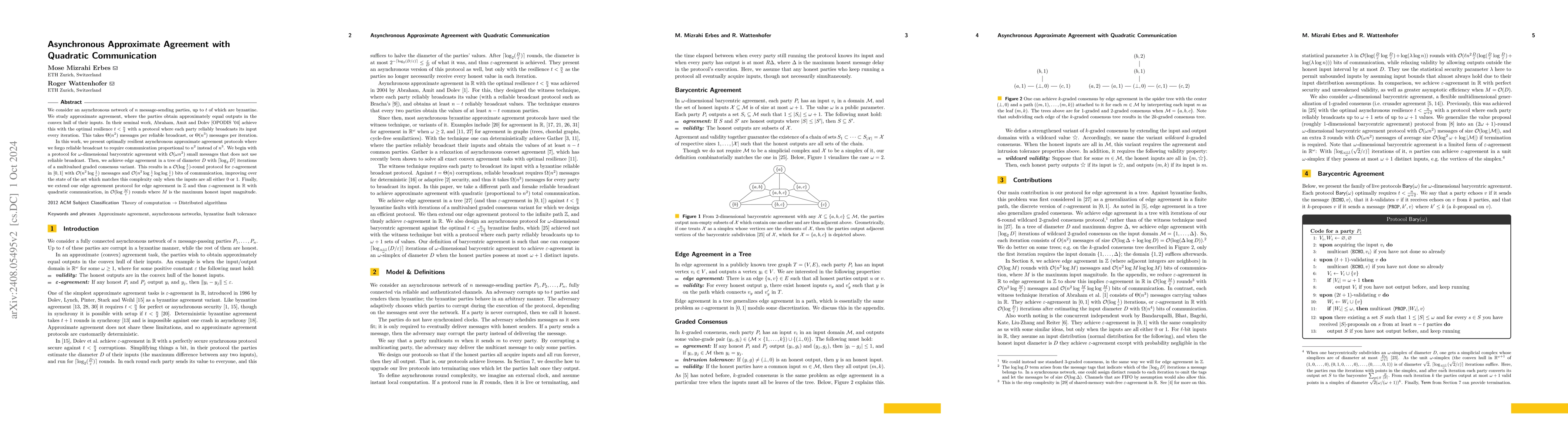 Thumbnail for Asynchronous Approximate Agreement with Quadratic Communication
