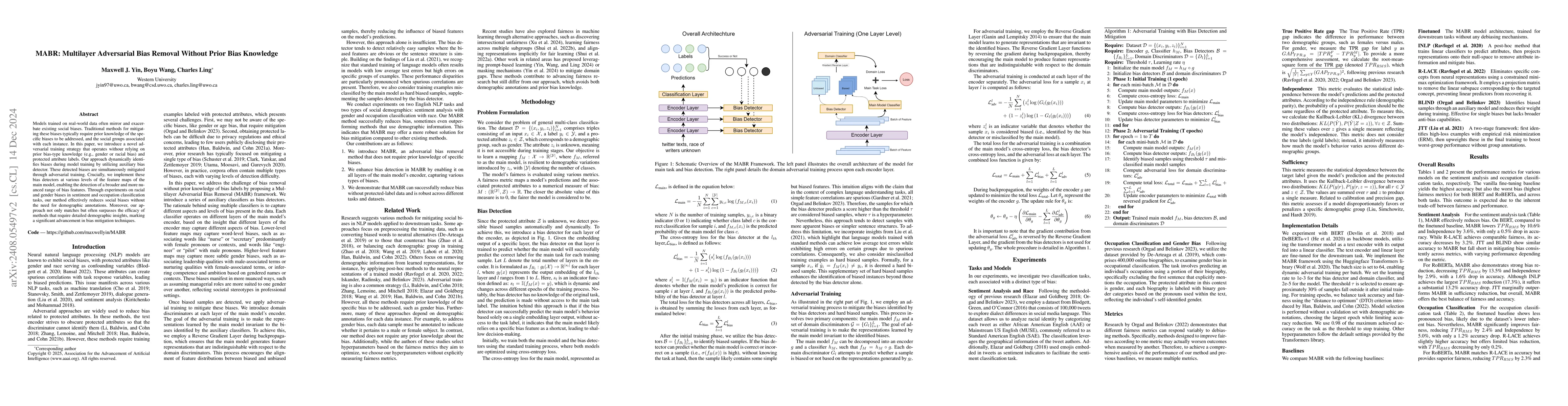 Thumbnail for MABR: A Multilayer Adversarial Bias Removal Approach Without Prior Bias
  Knowledge