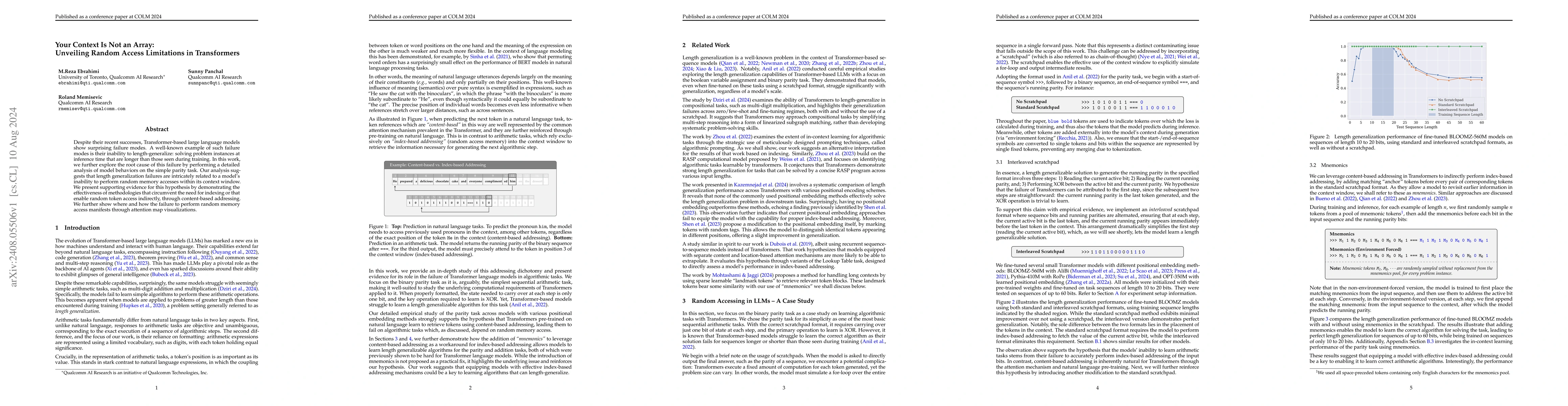 Thumbnail for Your Context Is Not an Array: Unveiling Random Access Limitations in
  Transformers