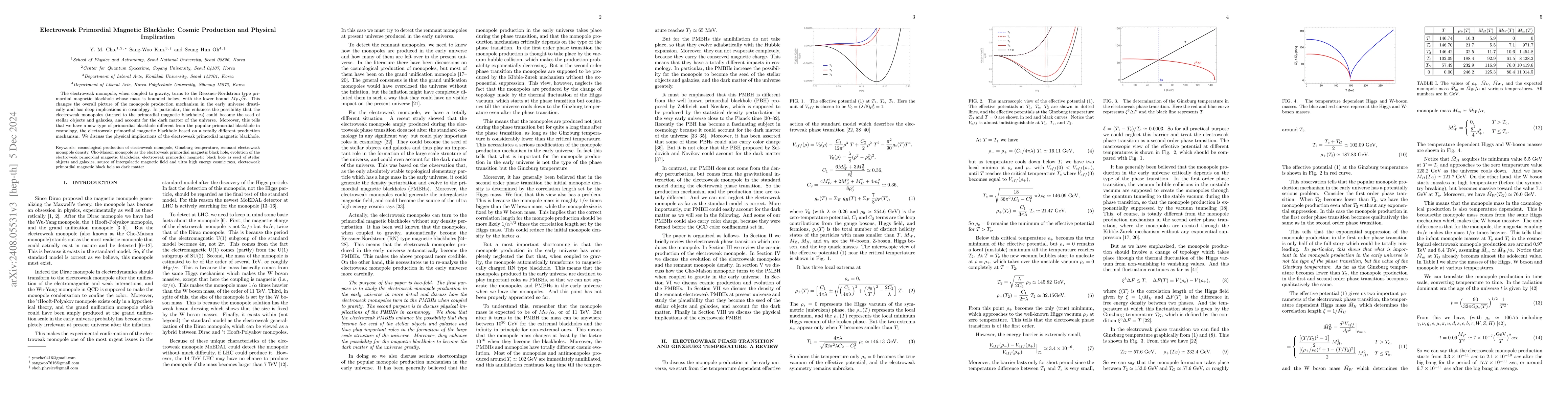 Thumbnail for Electroweak Primordial Magnetic Blackhole: Cosmic Production and
  Physical Implication