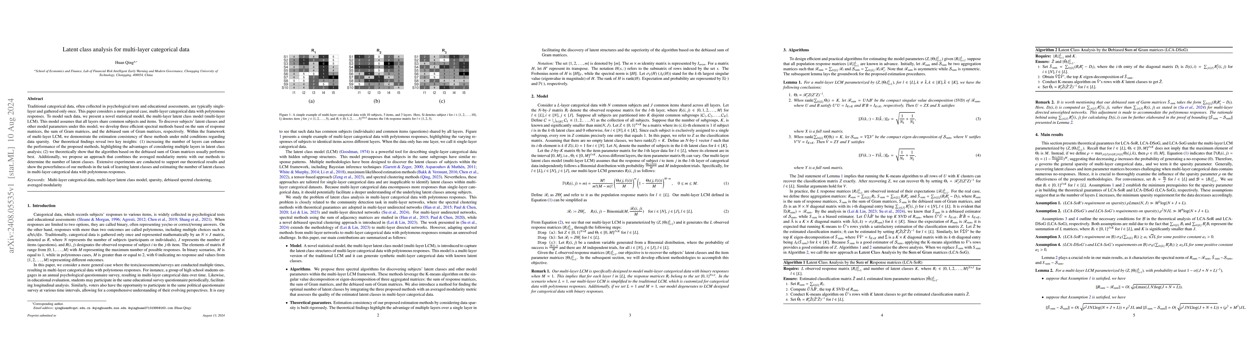 Thumbnail for Latent class analysis for multi-layer categorical data