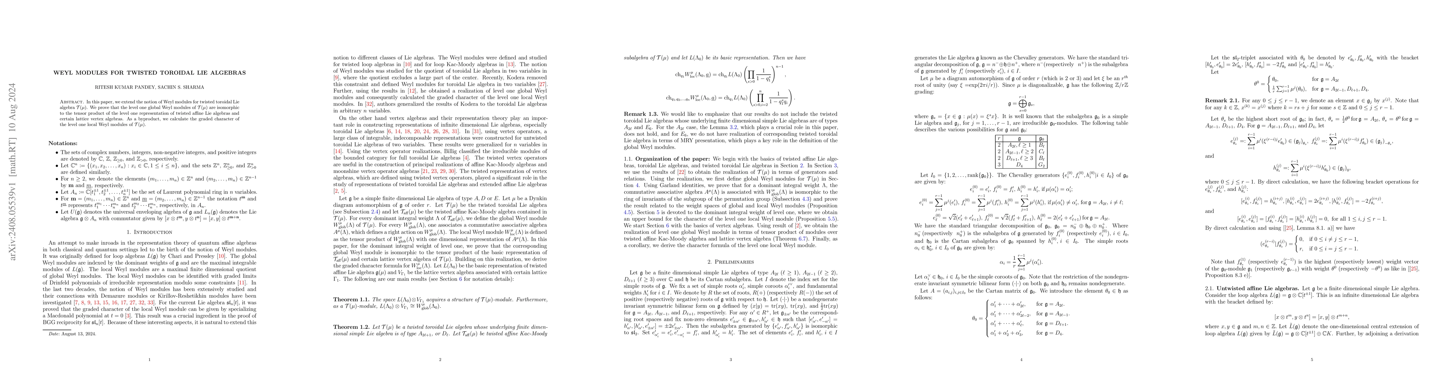 Thumbnail for Weyl modules for twisted toroidal Lie algebras