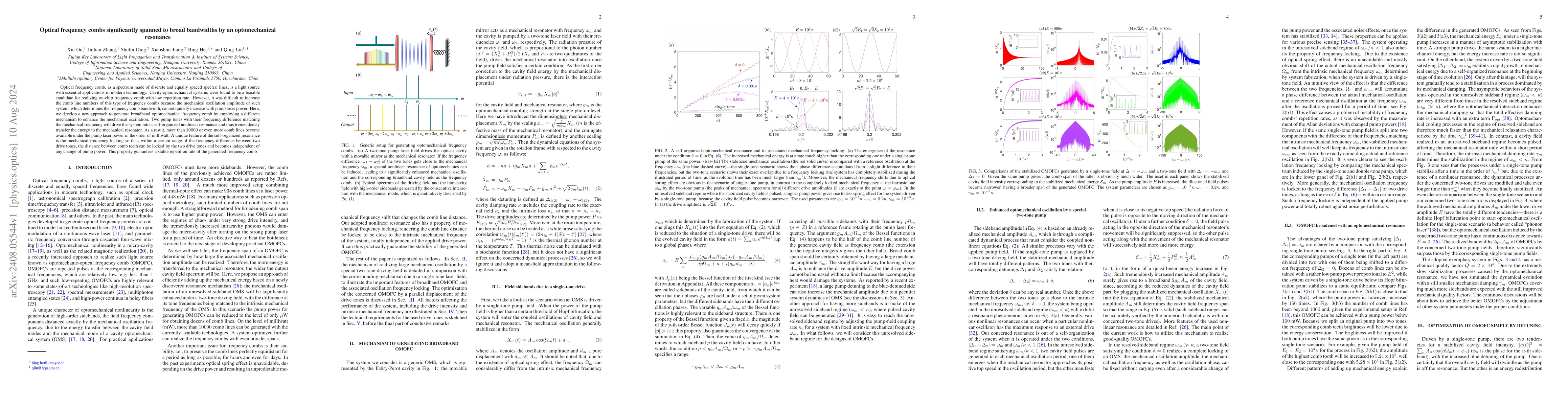 Thumbnail for Optical frequency combs significantly spanned to broad bandwidths by an
  optomechanical resonance