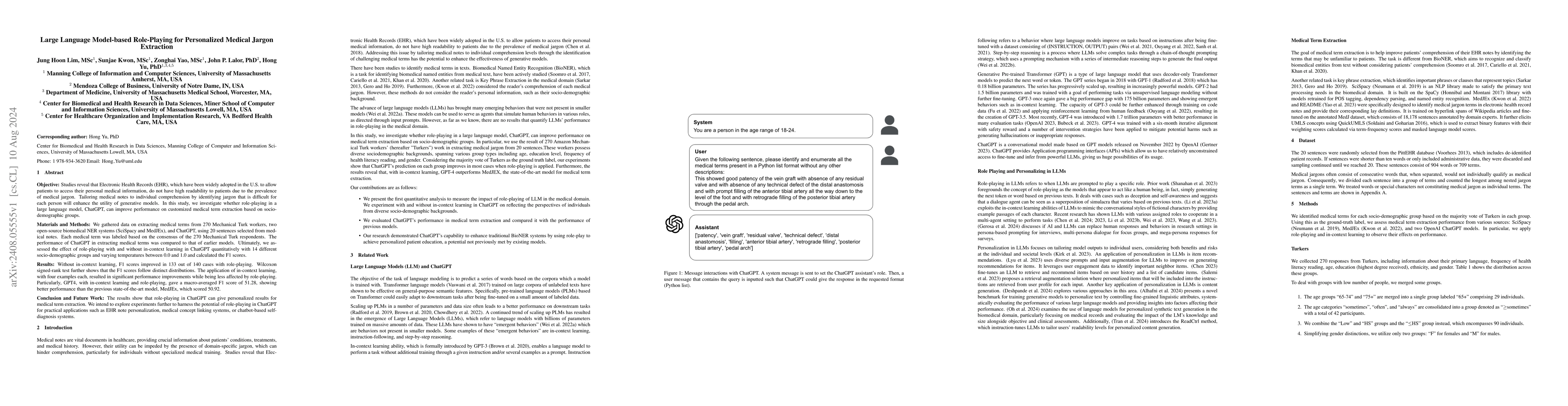 Thumbnail for Large Language Model-based Role-Playing for Personalized Medical Jargon
  Extraction