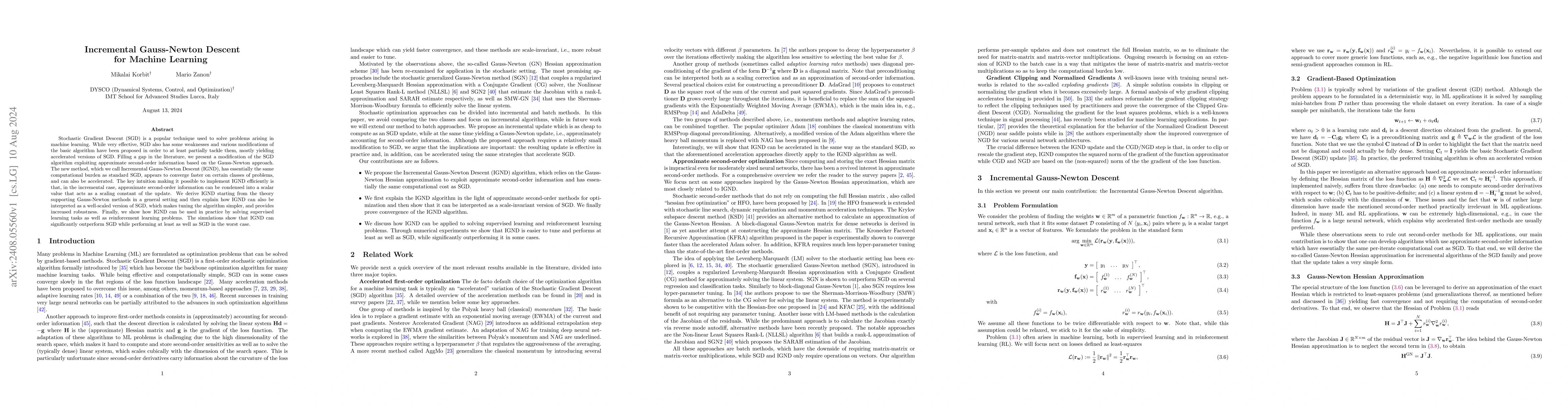 Thumbnail for Incremental Gauss-Newton Descent for Machine Learning