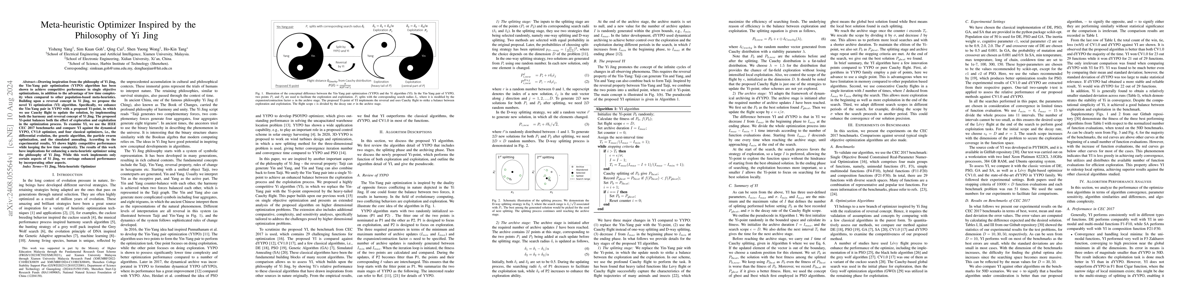 Thumbnail for Meta-heuristic Optimizer Inspired by the Philosophy of Yi Jing